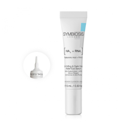 Сироватка для шкіри навколо очей Symbiosis London HA2 + RNA7 Hyaluronic Acid + R.N.A De-Puffing & Dark Circles Relief Eye Serum 15 ml