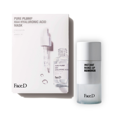Засіб для зняття макіяжу + маска для обличчя в подарунок Face D Instant Make-up Remover Mini + Pure Plump HA4 Hyaluronic Acid Mask 50 ml 
