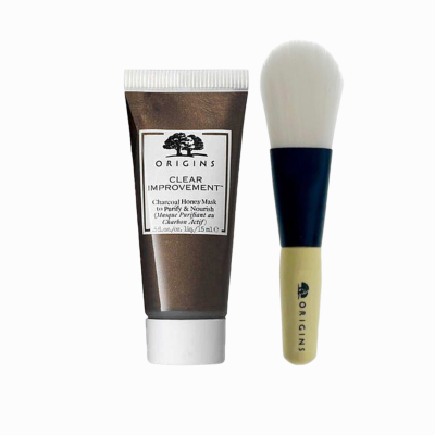 Очищуюча маска для обличчя з пензликом для нанесення Origins Clear Improvement Charcoal Honey Mask to Purify and Nourish 15 ml Travel Size